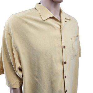 Tommy Bahama Mens Yellow 100% Silk Short Sleeve Button-Up Shirt Size L